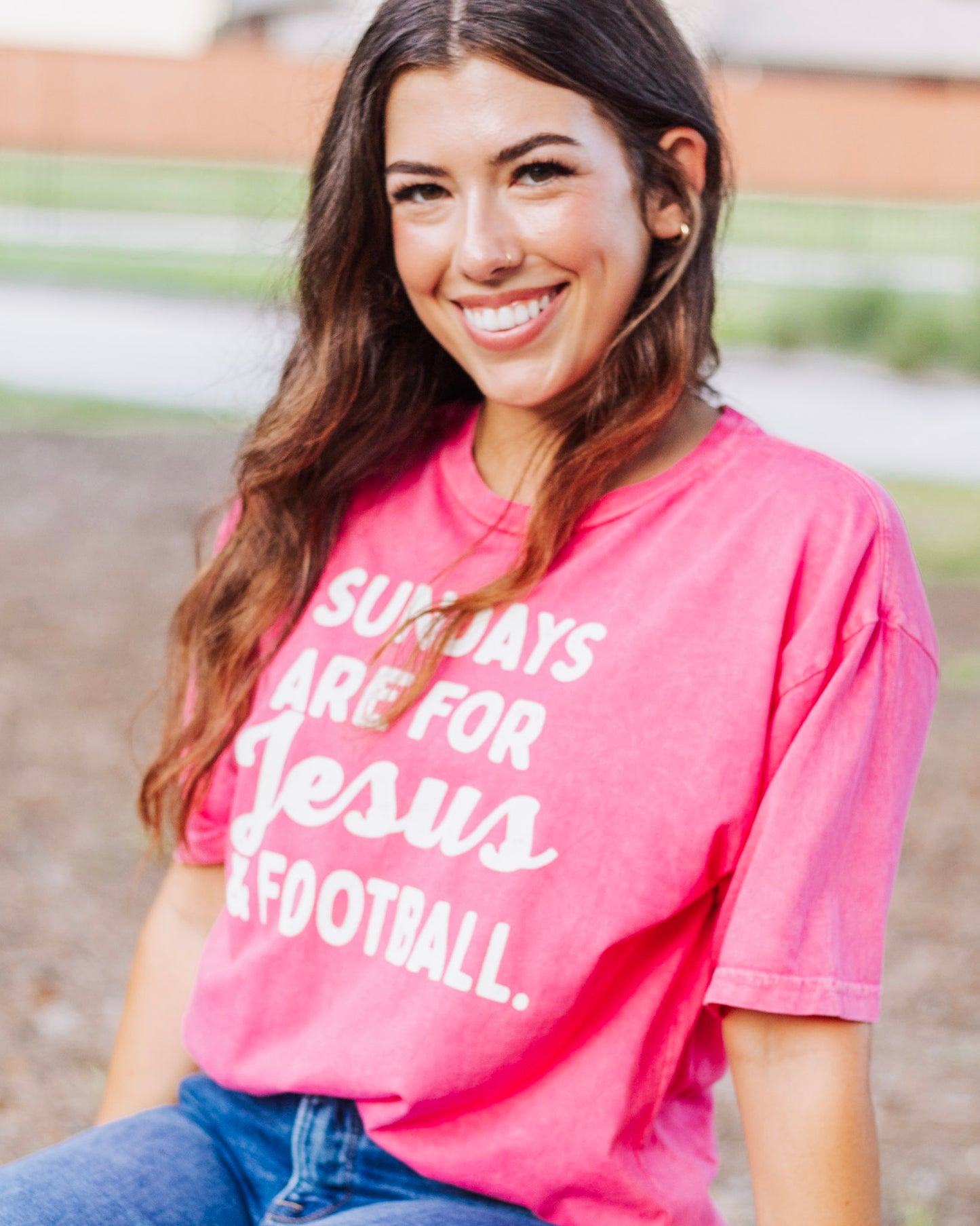Jesus & Football Graphic Tee, Pink