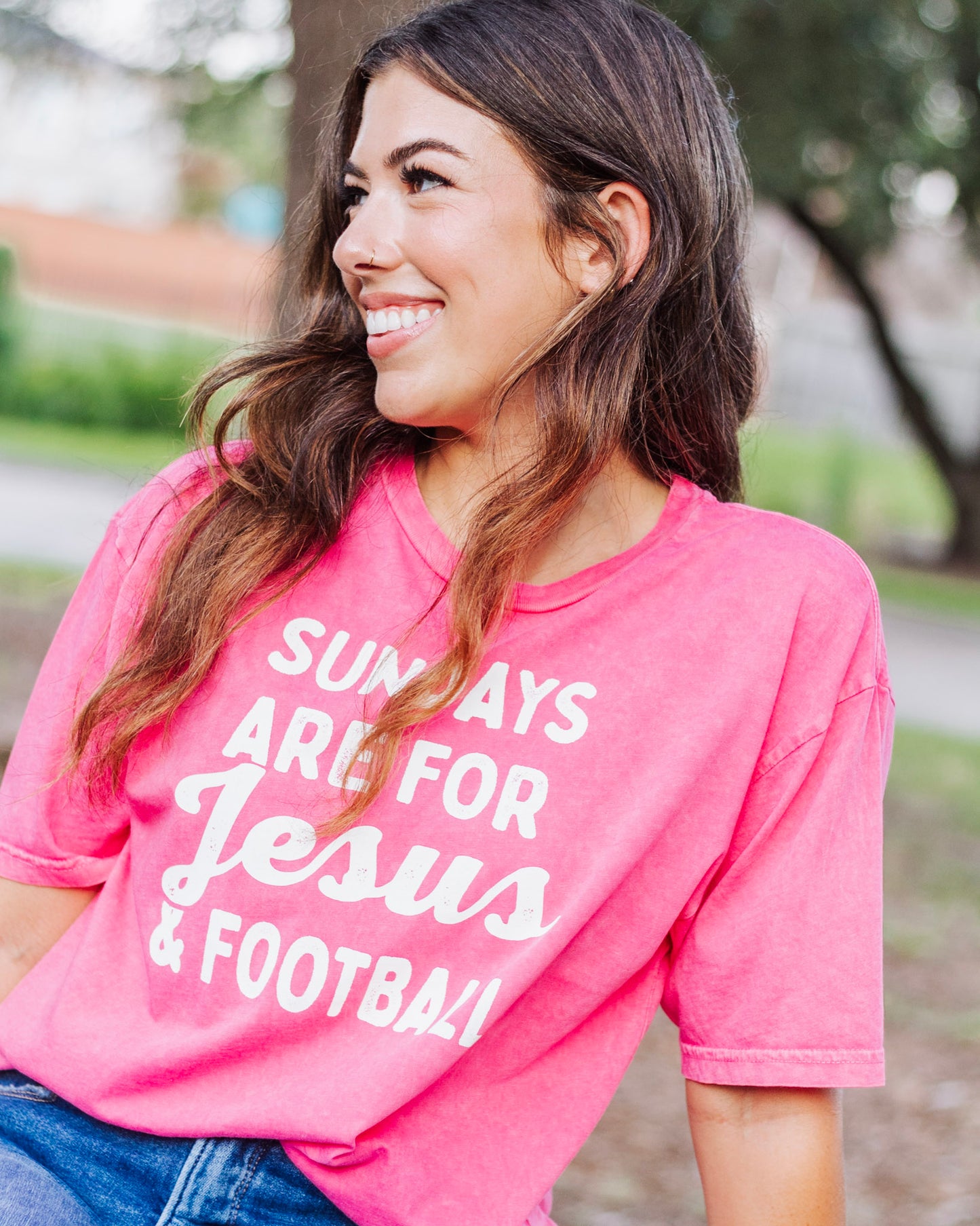 Jesus & Football Graphic Tee, Pink
