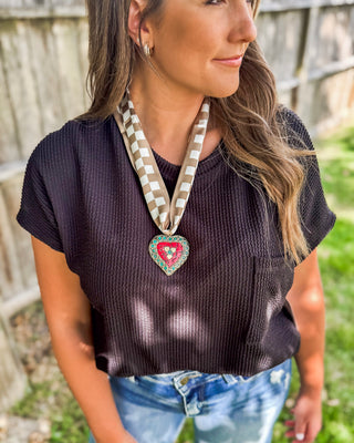 Satin Scarf Necklace, Tan + Heart