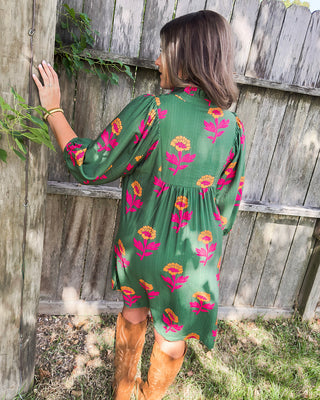 Autumn Bloom Mini Dress, Green