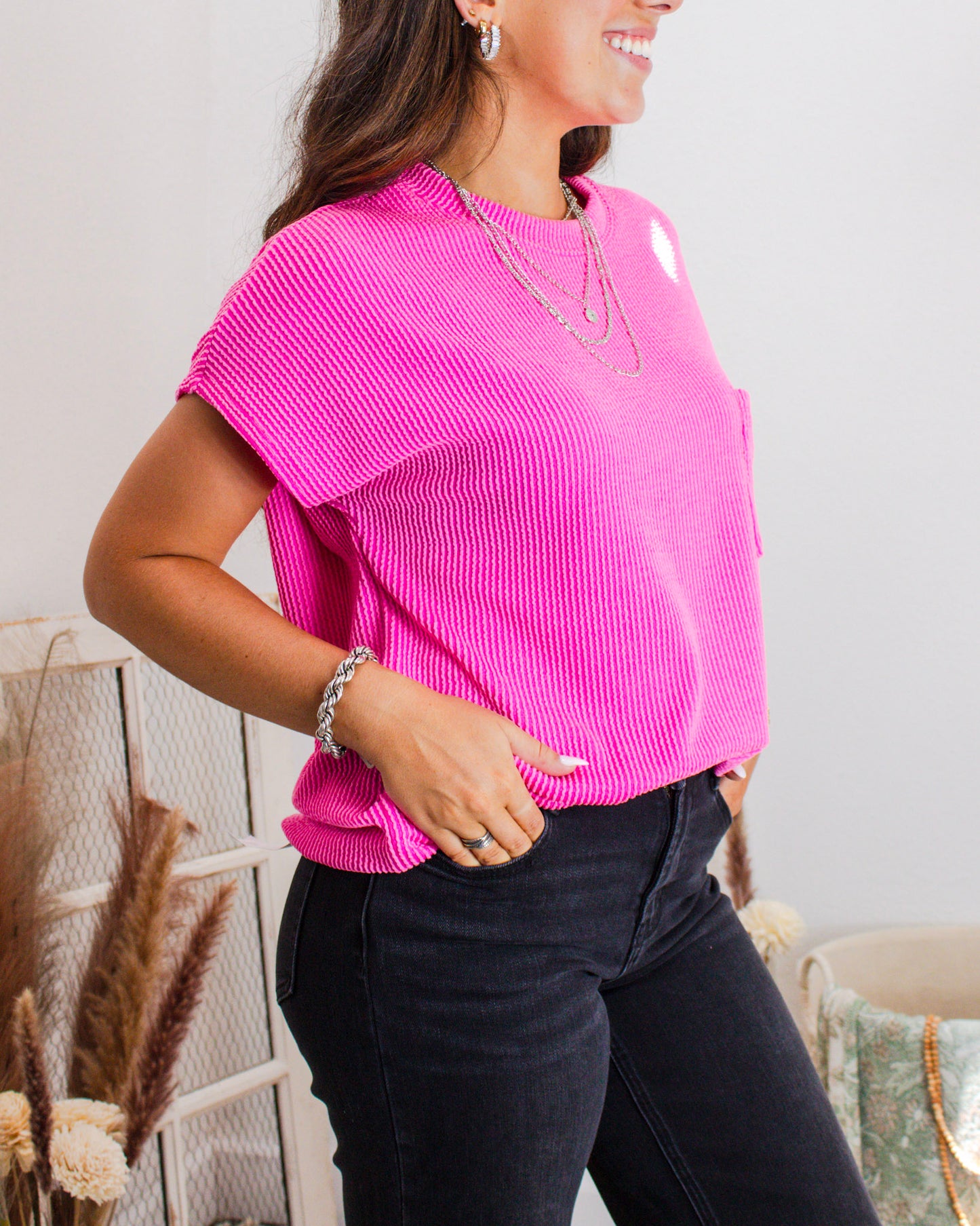 Cozy Core Pocket Tee, Pink
