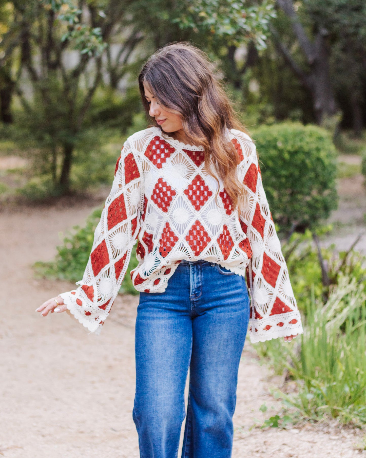 Crimson Threads Open Knit Top, Multi