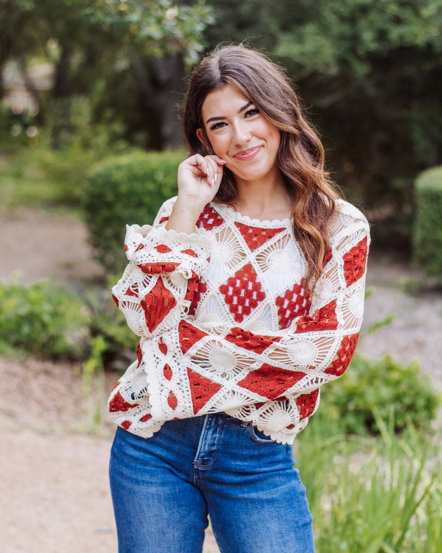 Crimson Threads Open Knit Top, Multi