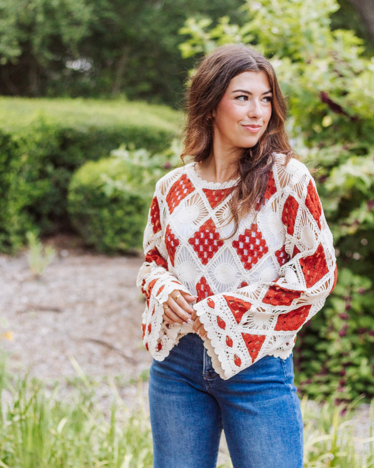 Crimson Threads Open Knit Top, Multi