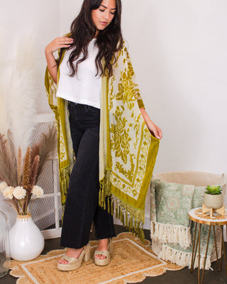 Garden Crush Velvet Kimono, Green