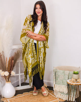 Garden Crush Velvet Kimono, Green