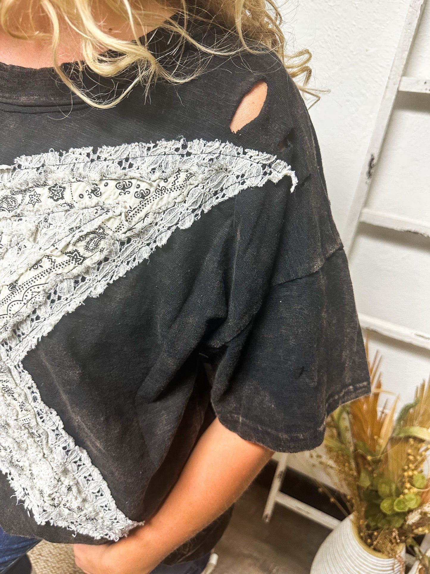Star Struck Patchwork Top, Black