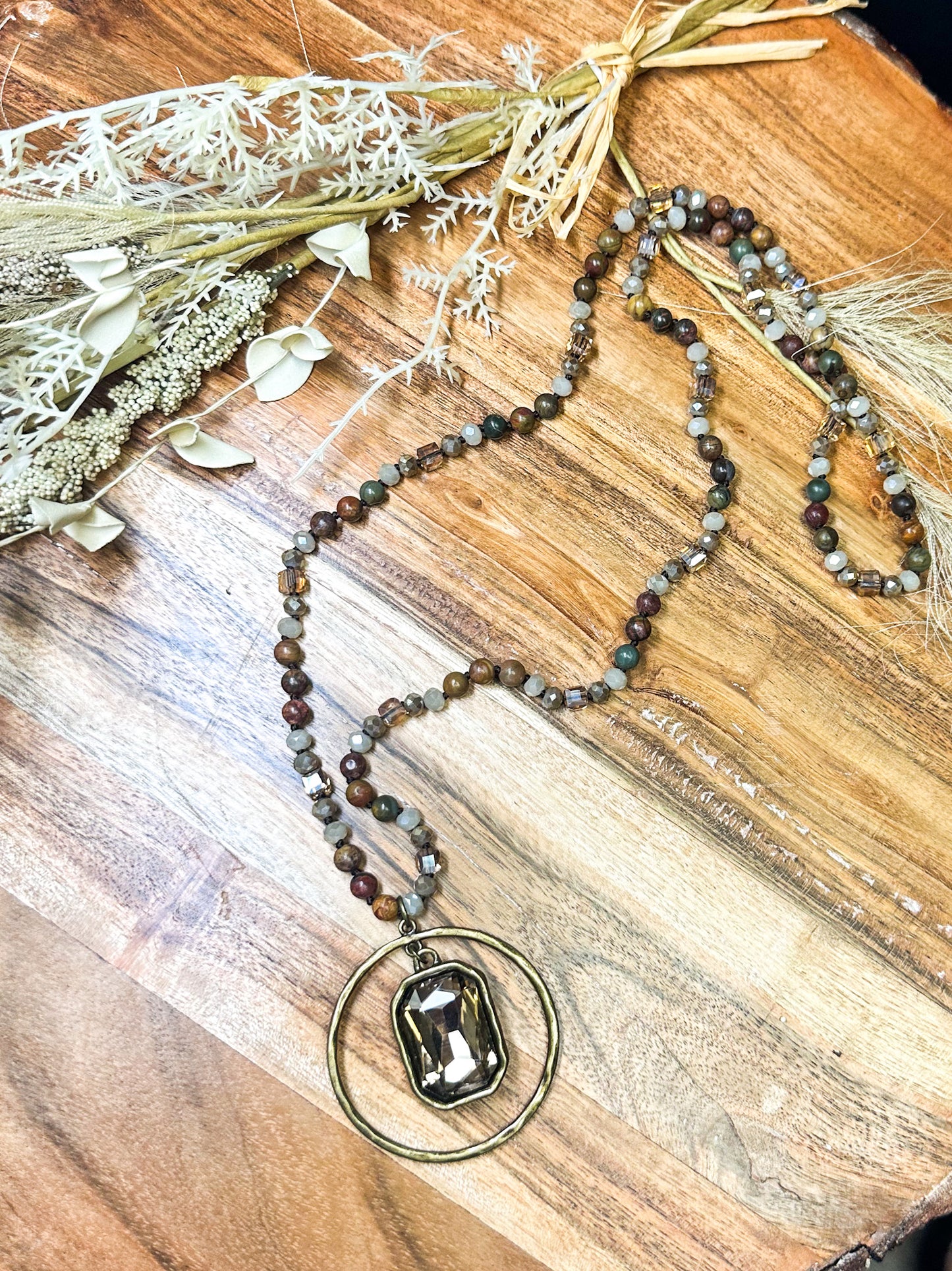 Amber Beaded Necklace, Brown
