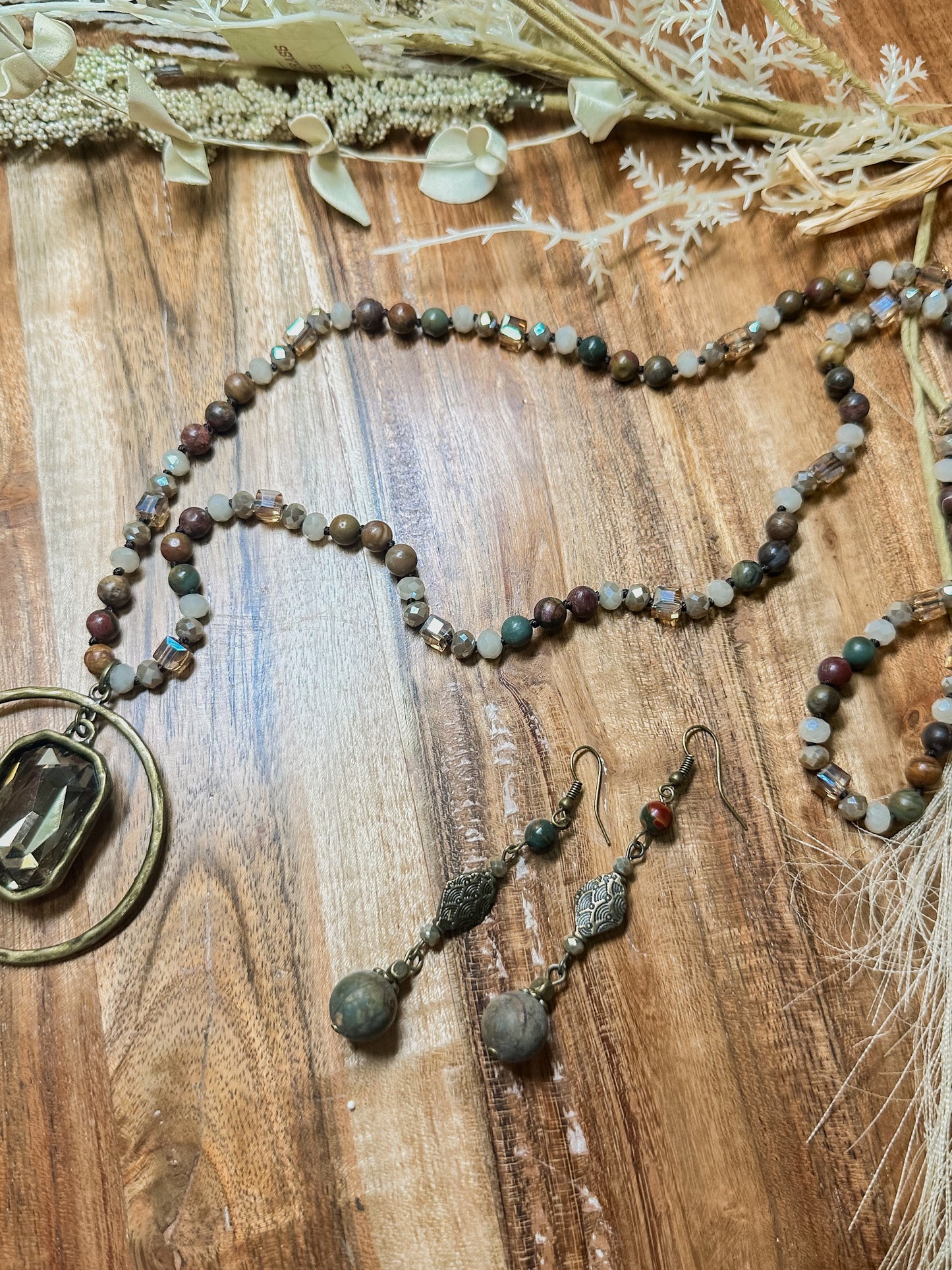 Amber Beaded Necklace, Brown