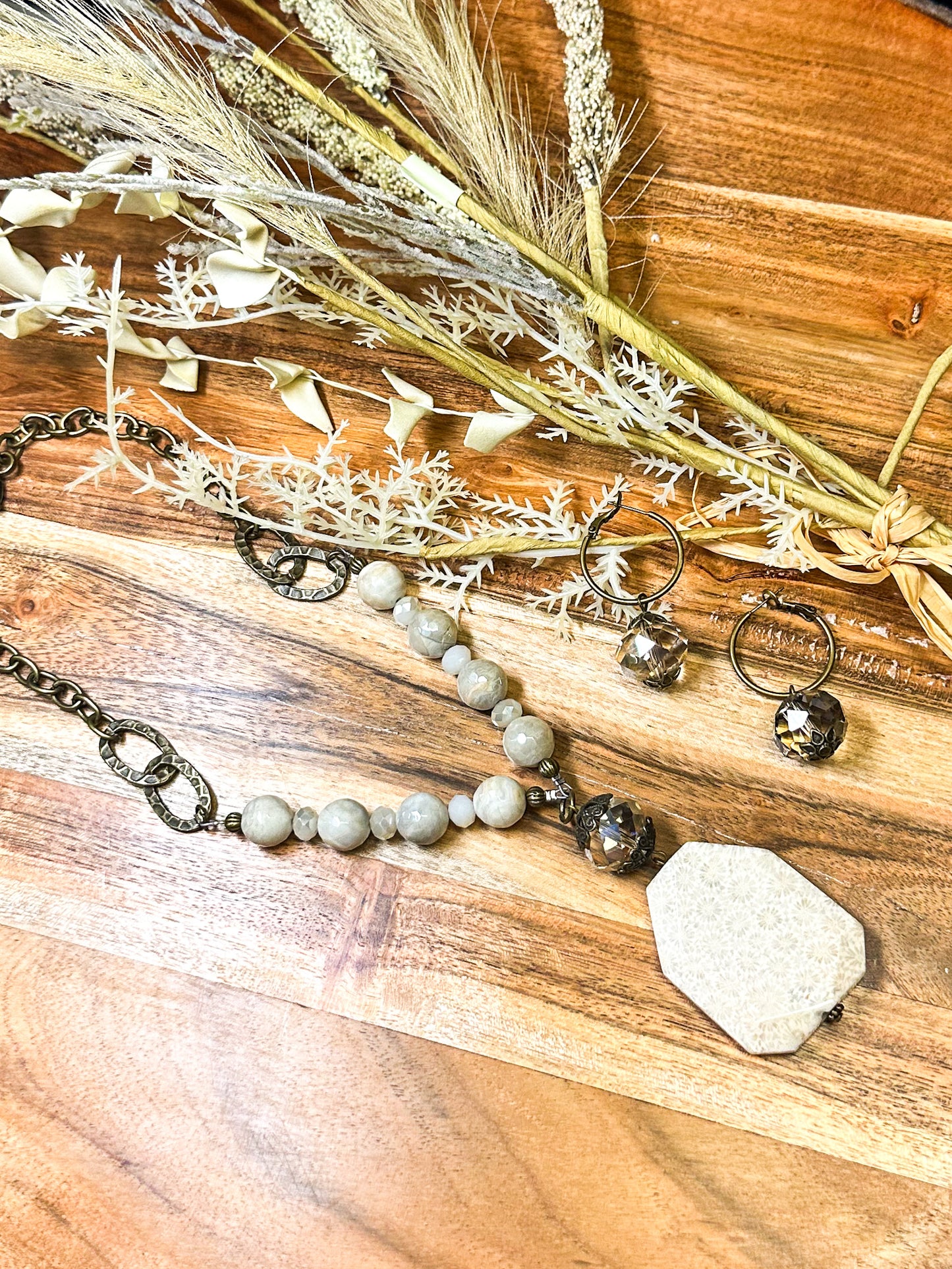 Just A Little Cloudy Beaded Necklace, Cream