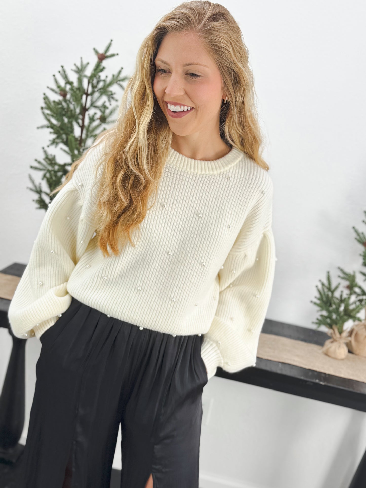 Pearl and Polished Sweater, Cream