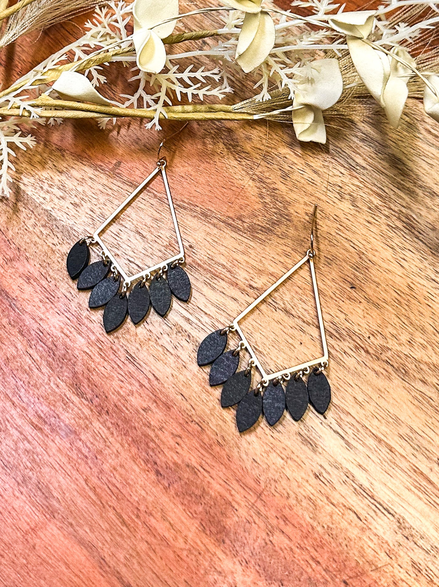 Wood Accented Earrings, Black