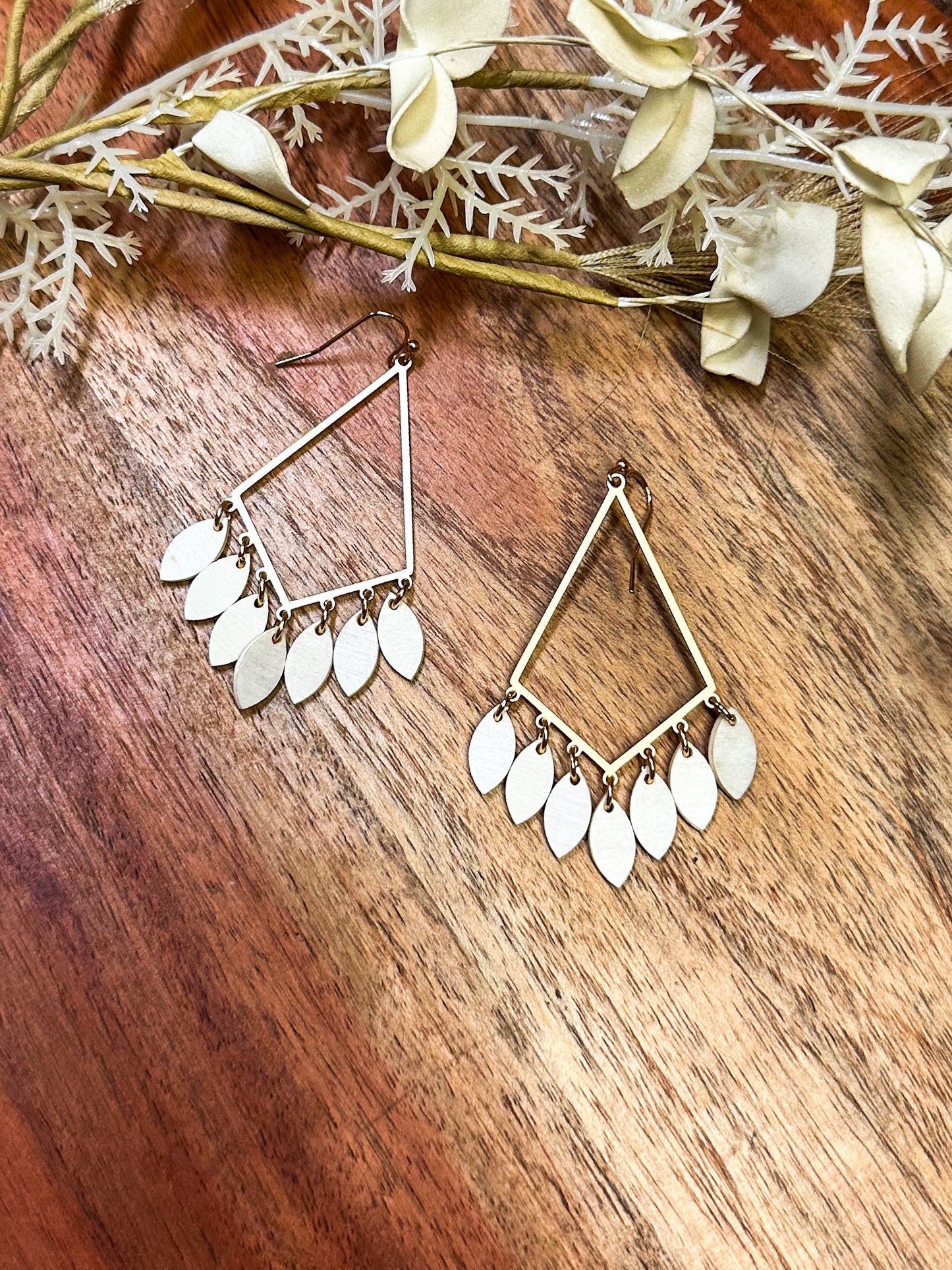 Wood Accented Earring, White