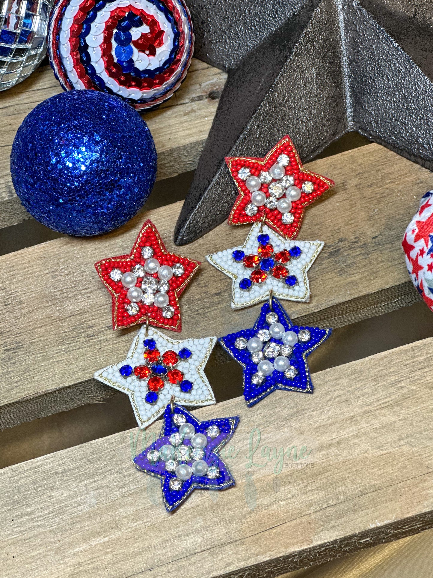 Red, White and Pearled Earrings
