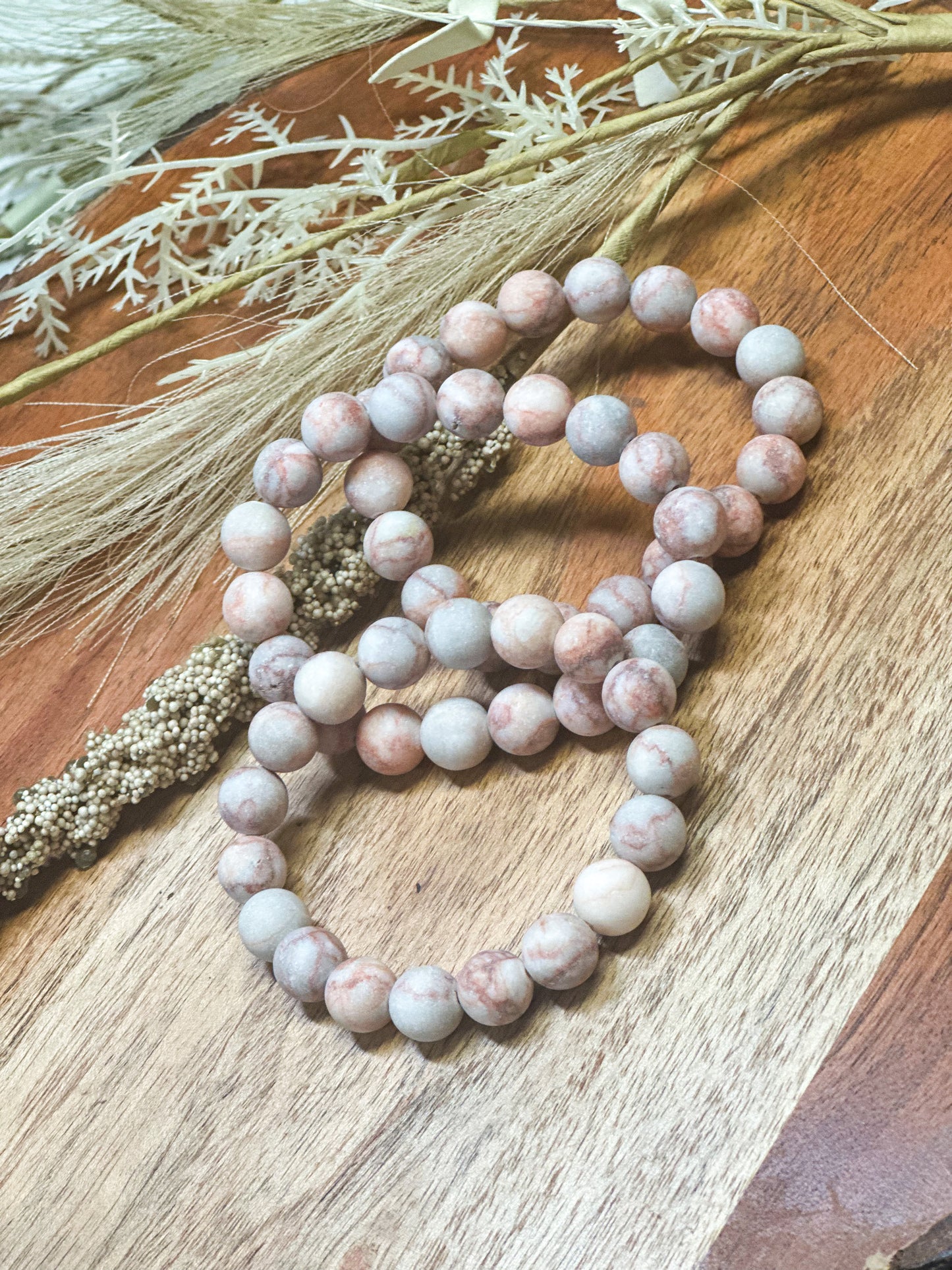 Dusty Rose Beaded Bracelet, Pink 10mm