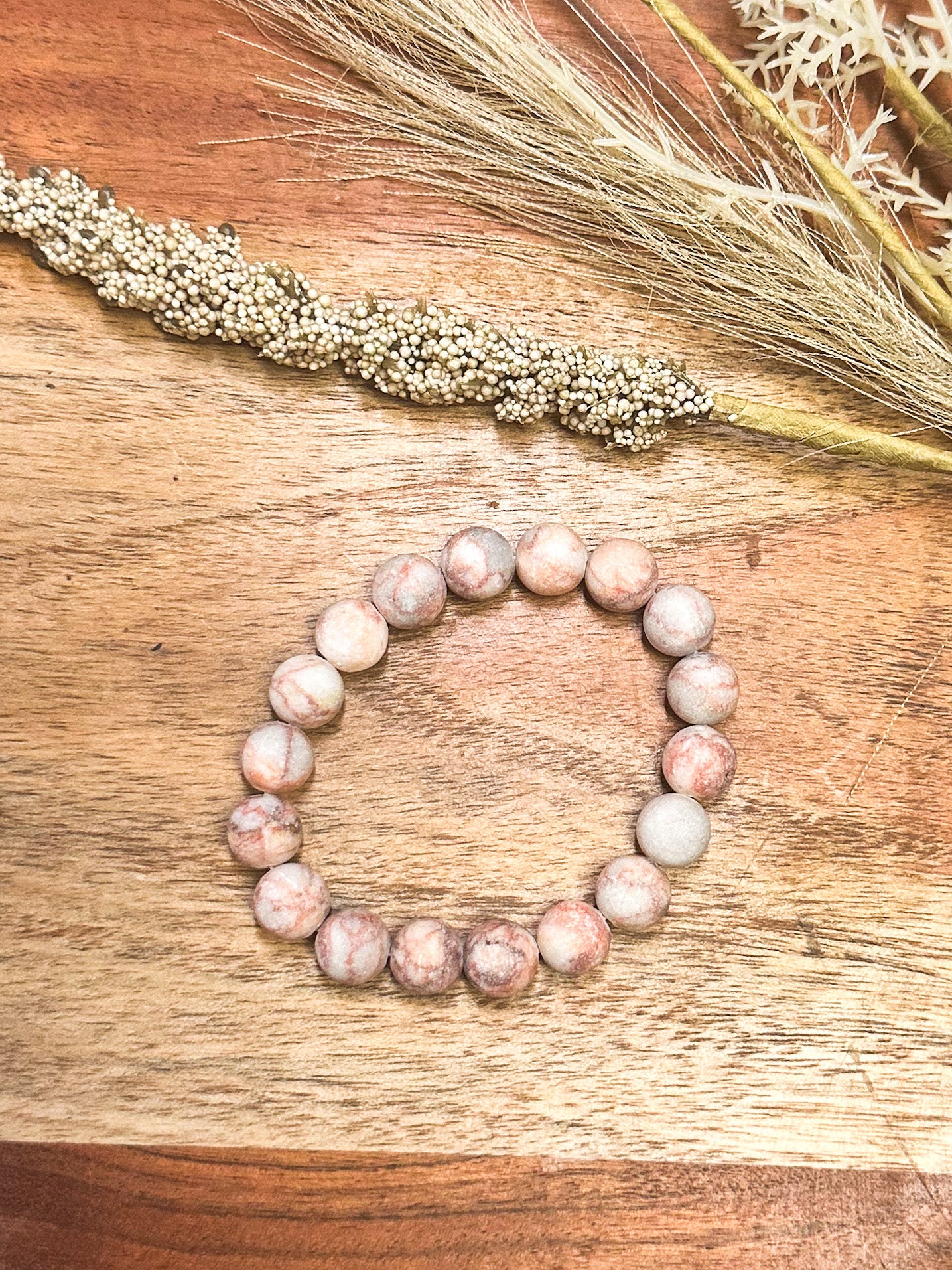 Dusty Rose Beaded Bracelet, Pink 10mm