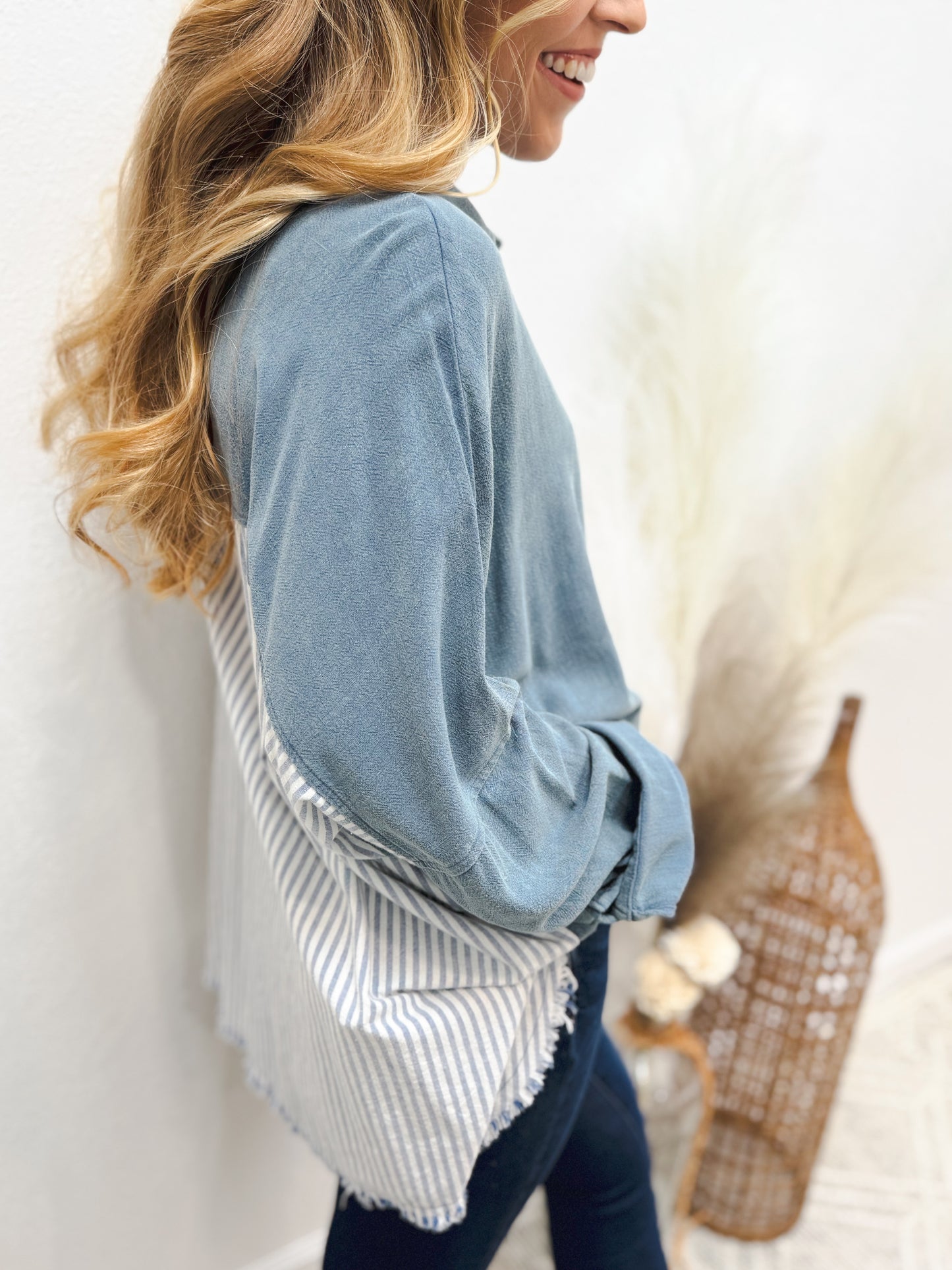 Blue Jean Baby Button Up, Blue