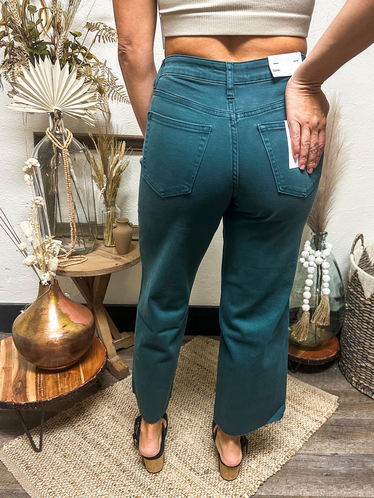 The Olivia Cropped Wide Leg Jean, Vervet Teal