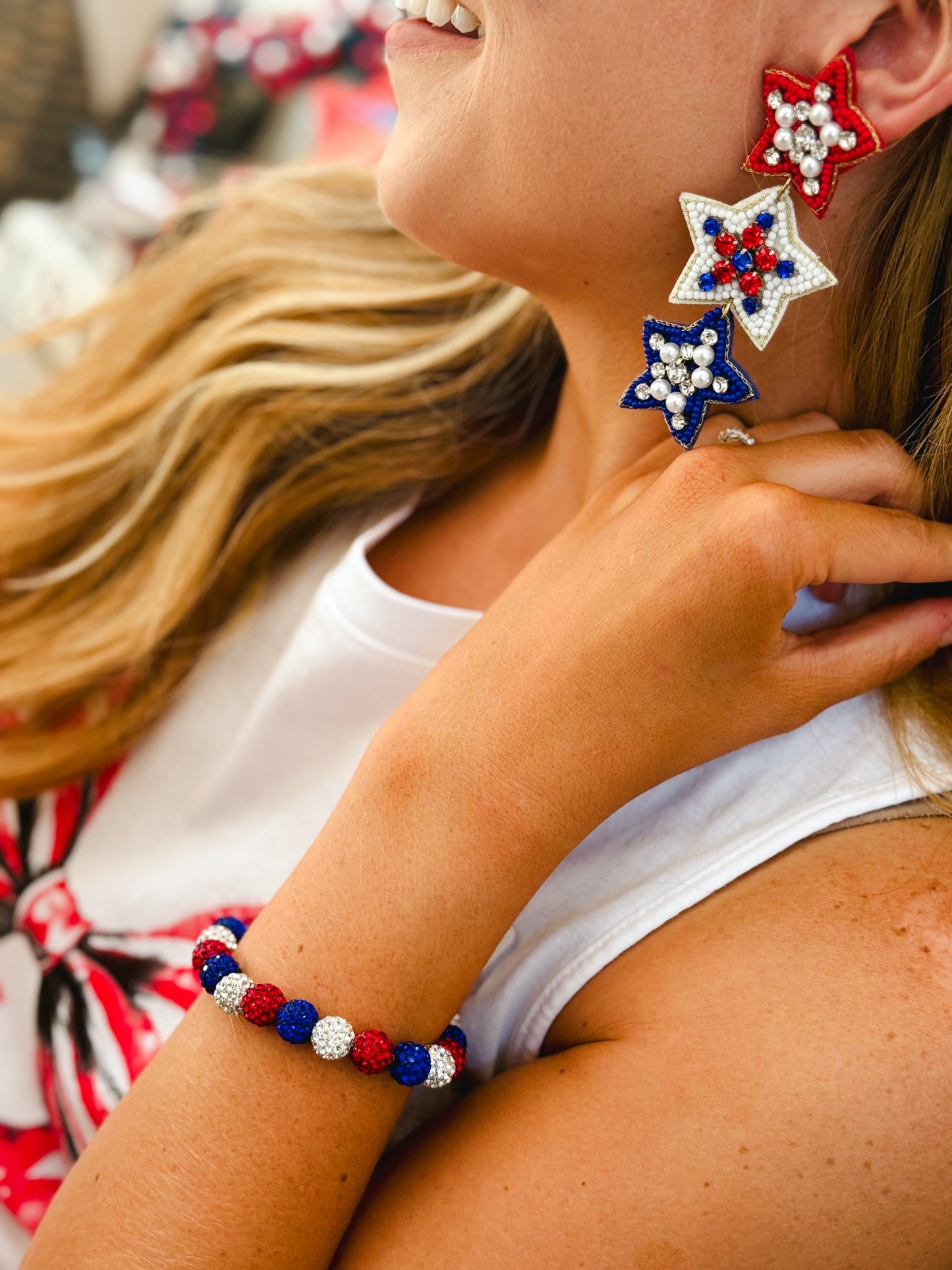 Red, White and Pearled Earrings