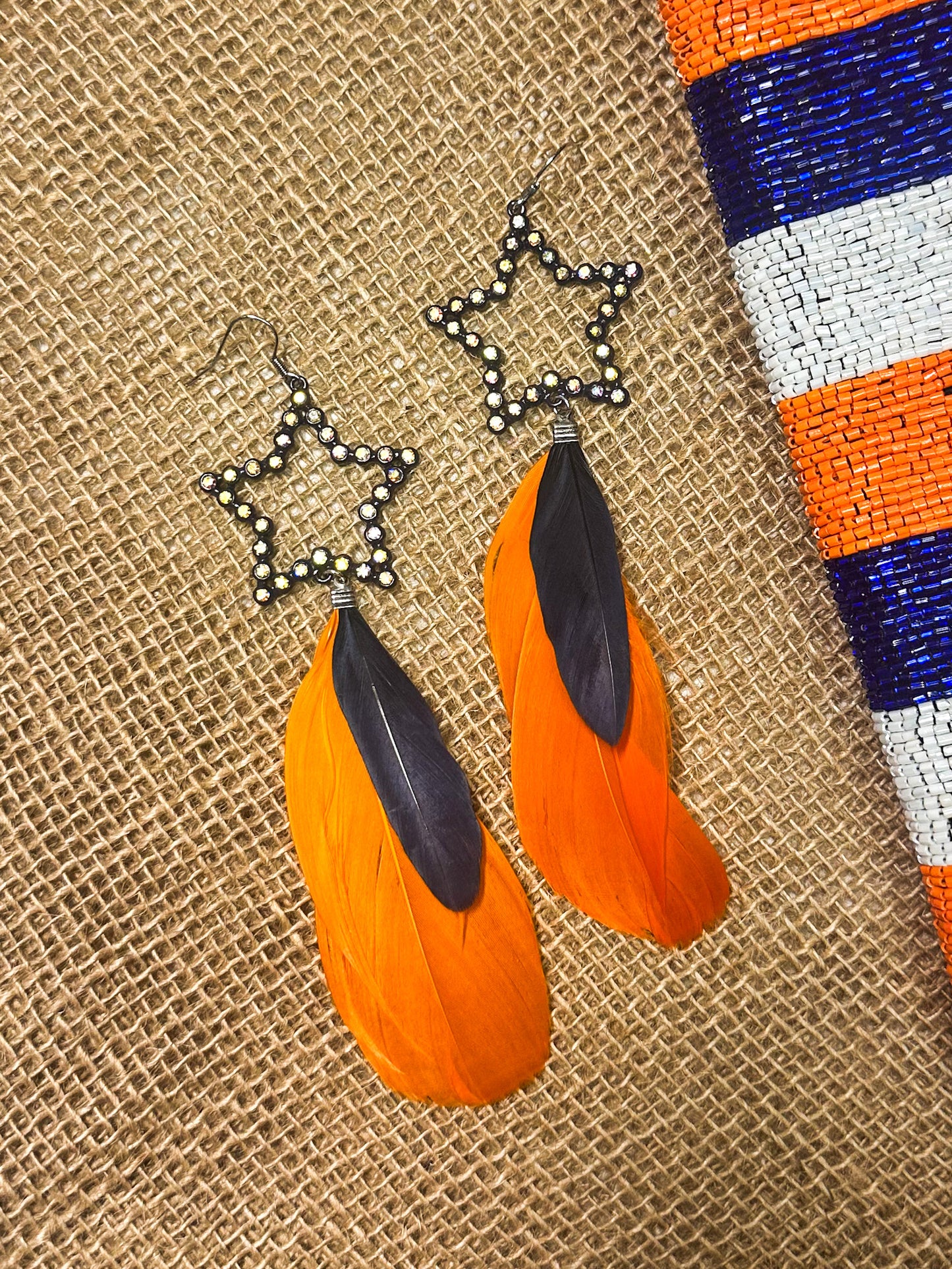 Feathered Fan Earrings, Navy