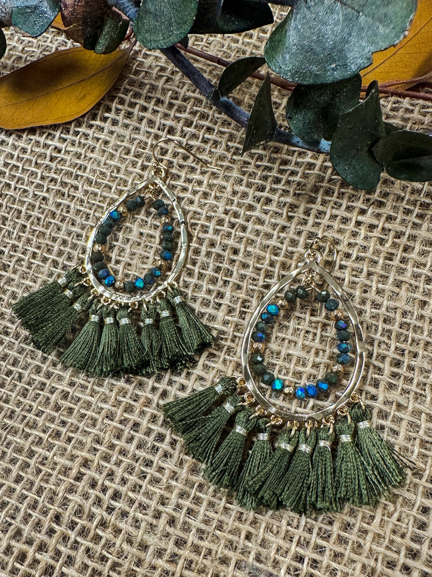 Forrest Edge Fringe Earrings, Olive