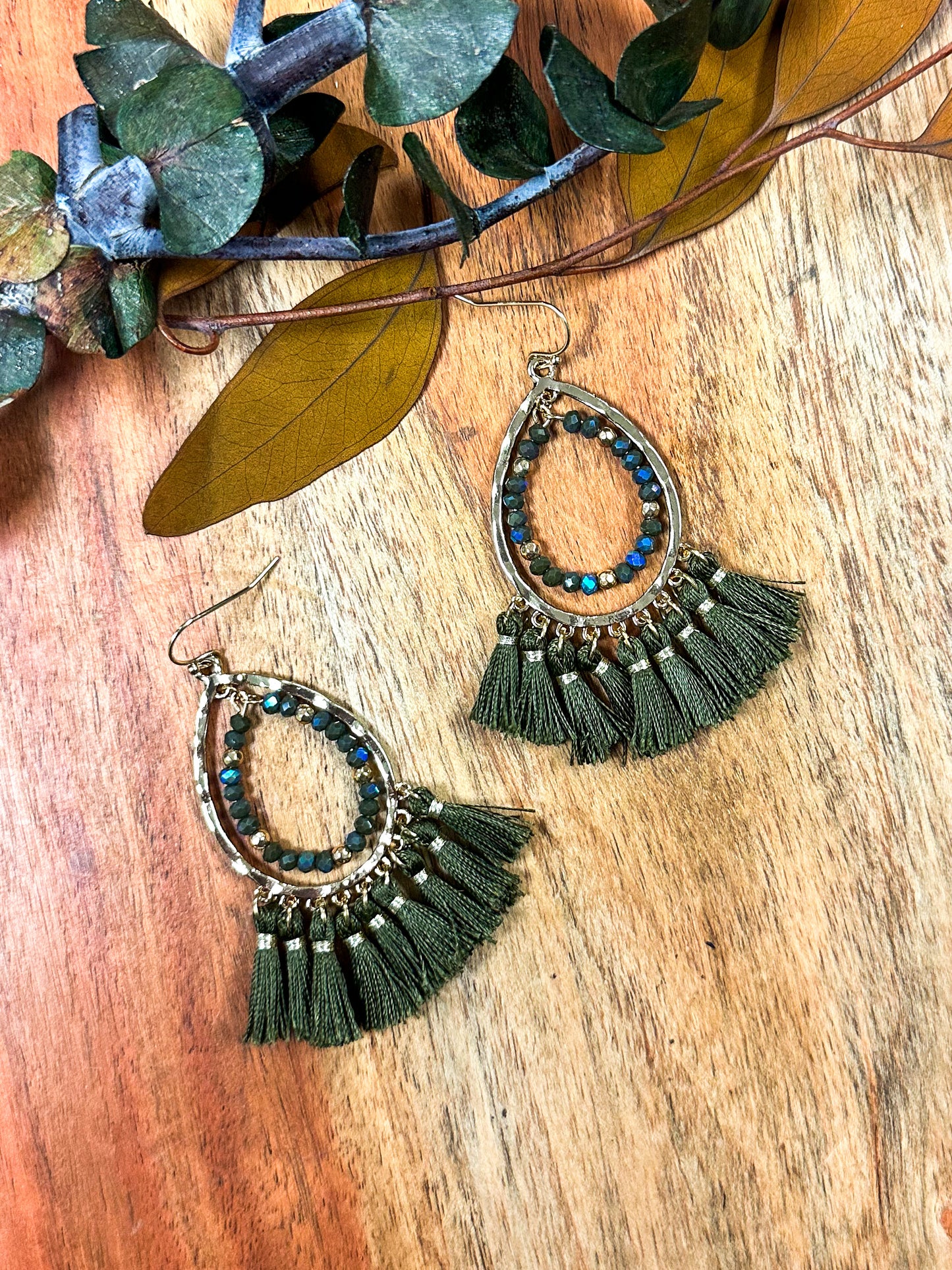 Forrest Edge Fringe Earrings, Olive