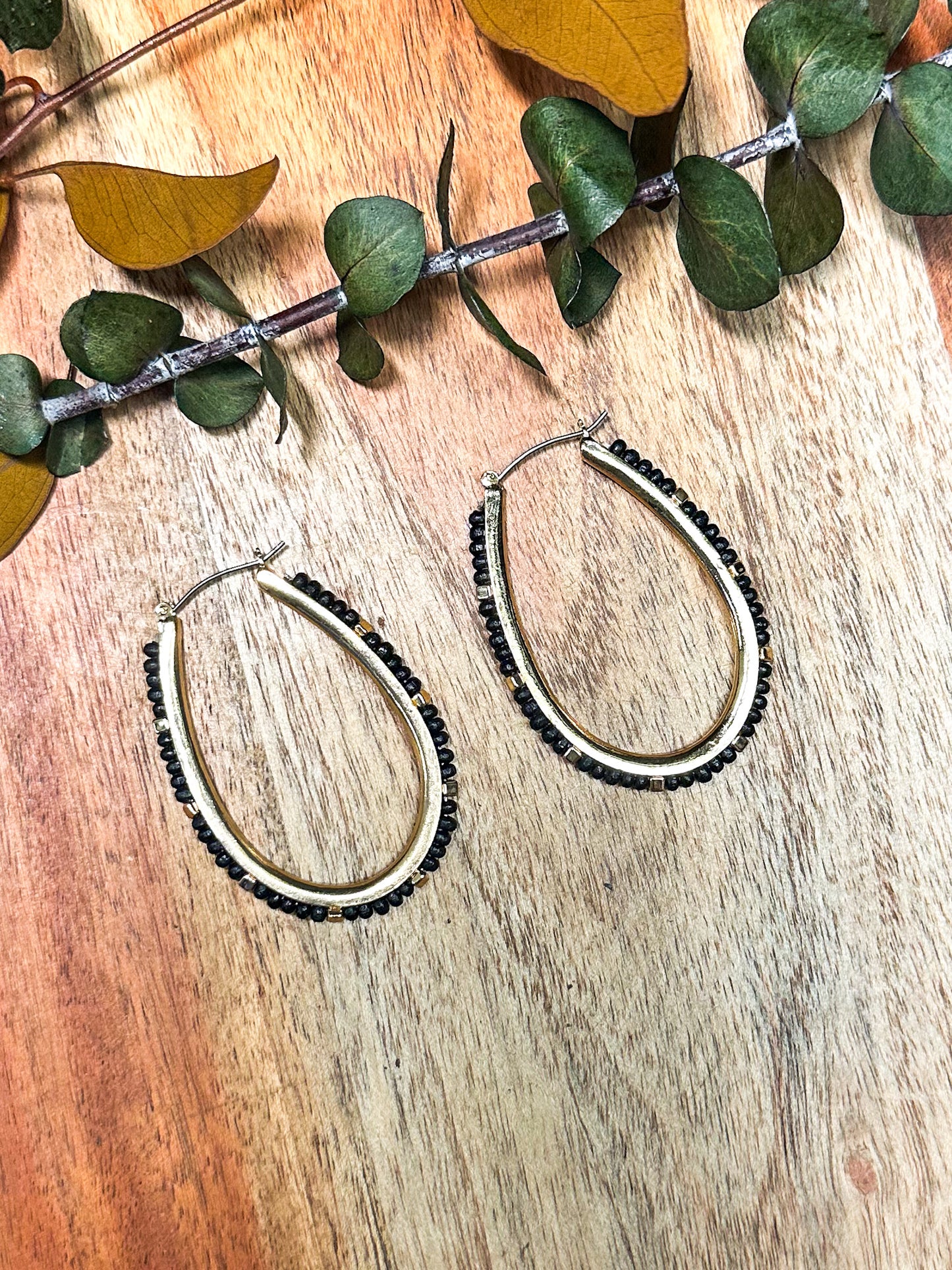 Bead and Metal Hoops, Black