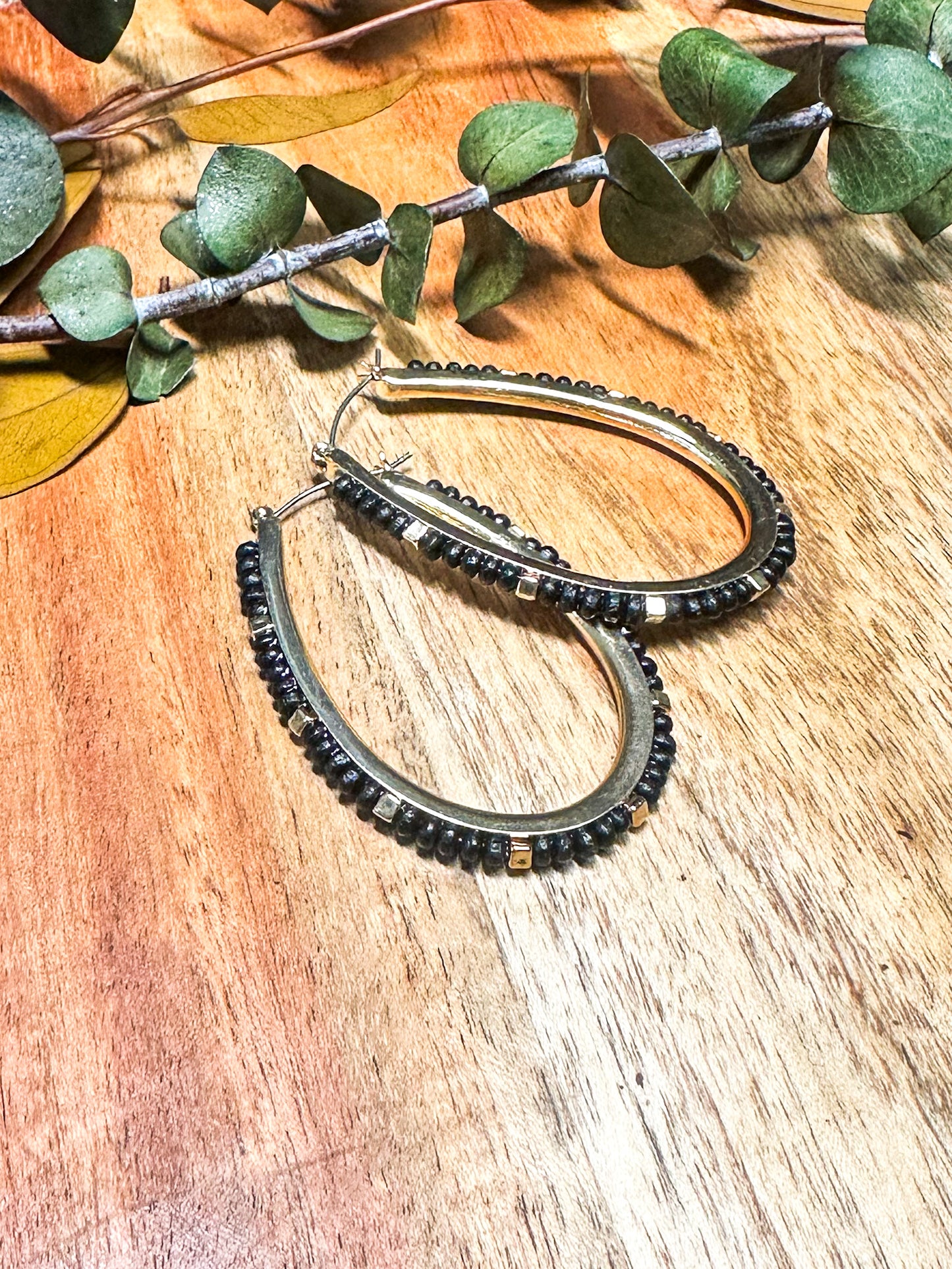 Bead and Metal Hoops, Black