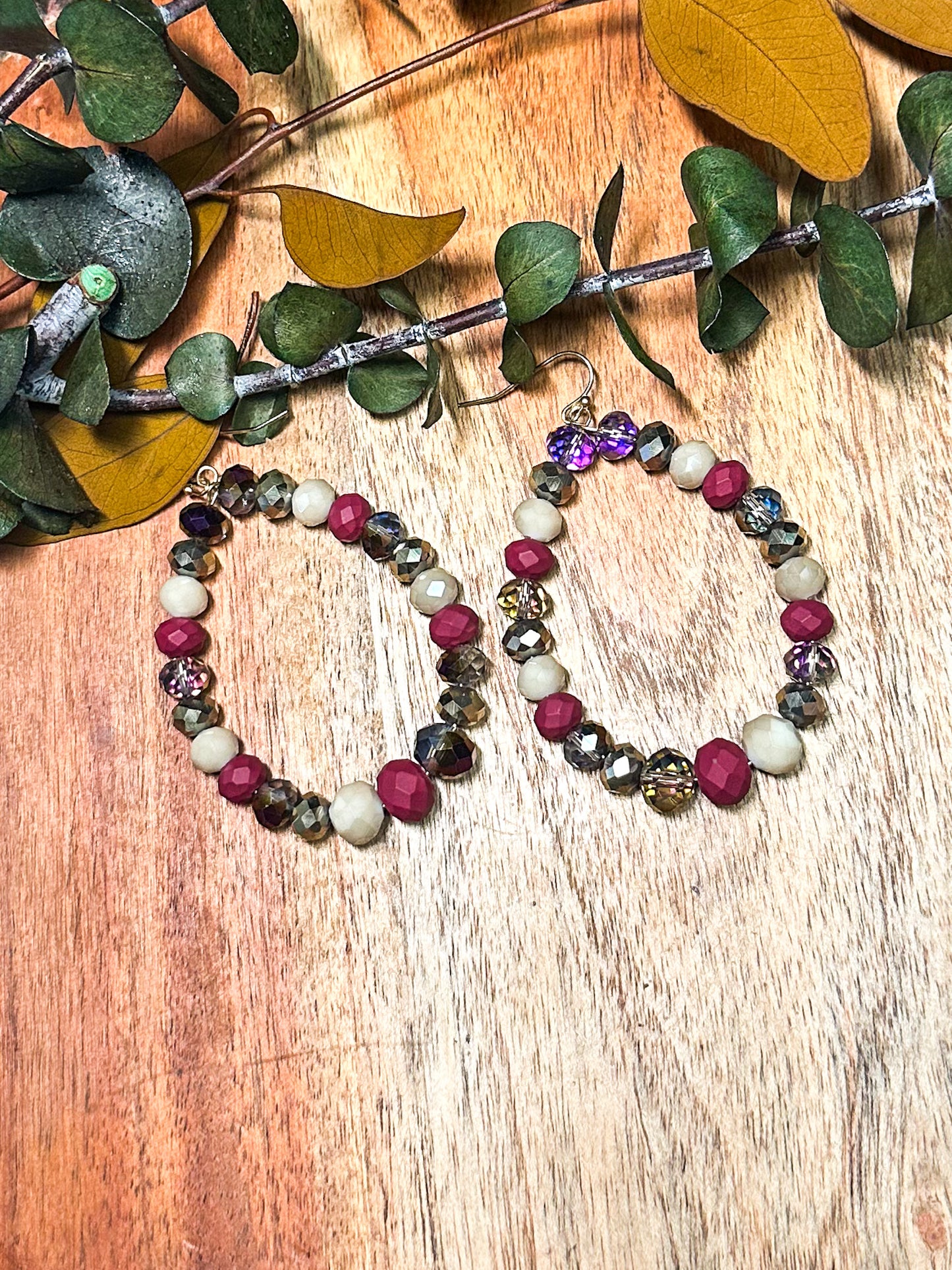 Merlot Beaded Earring, Maroon
