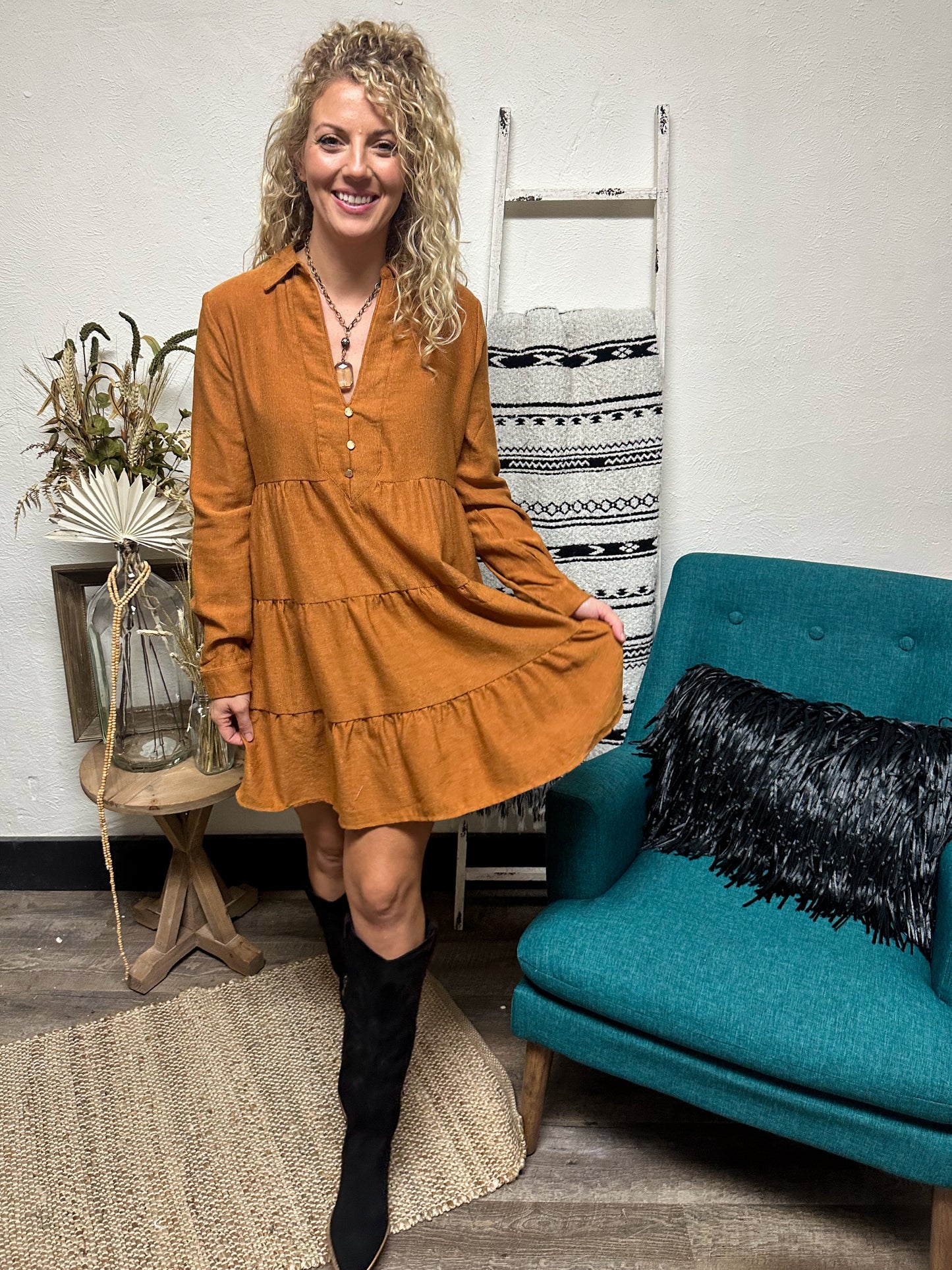 Harvest Hues Mini Dress, Camel
