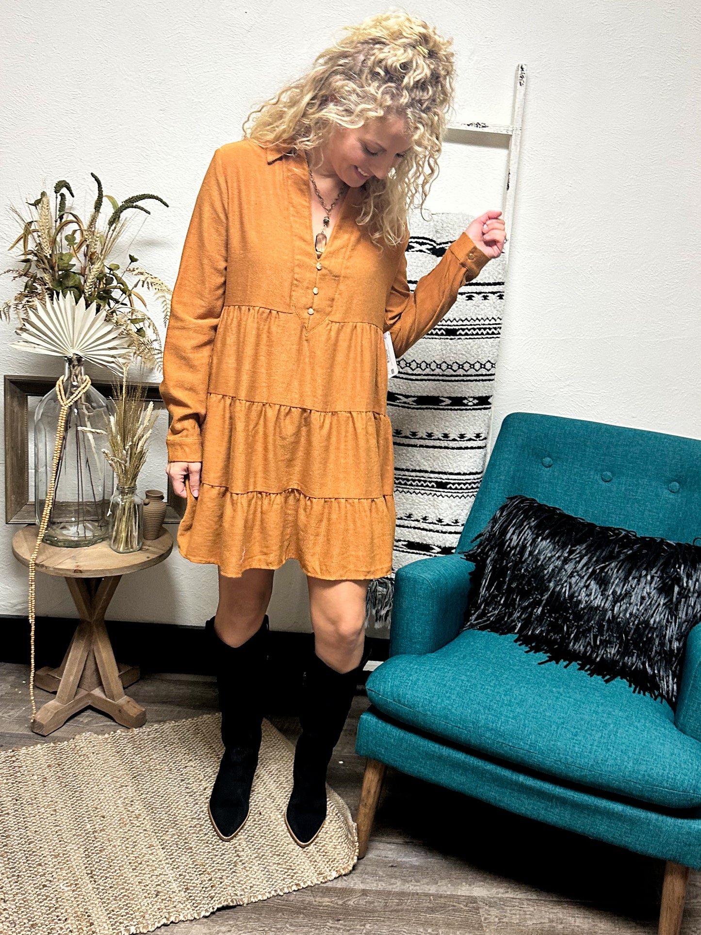 Harvest Hues Mini Dress, Camel