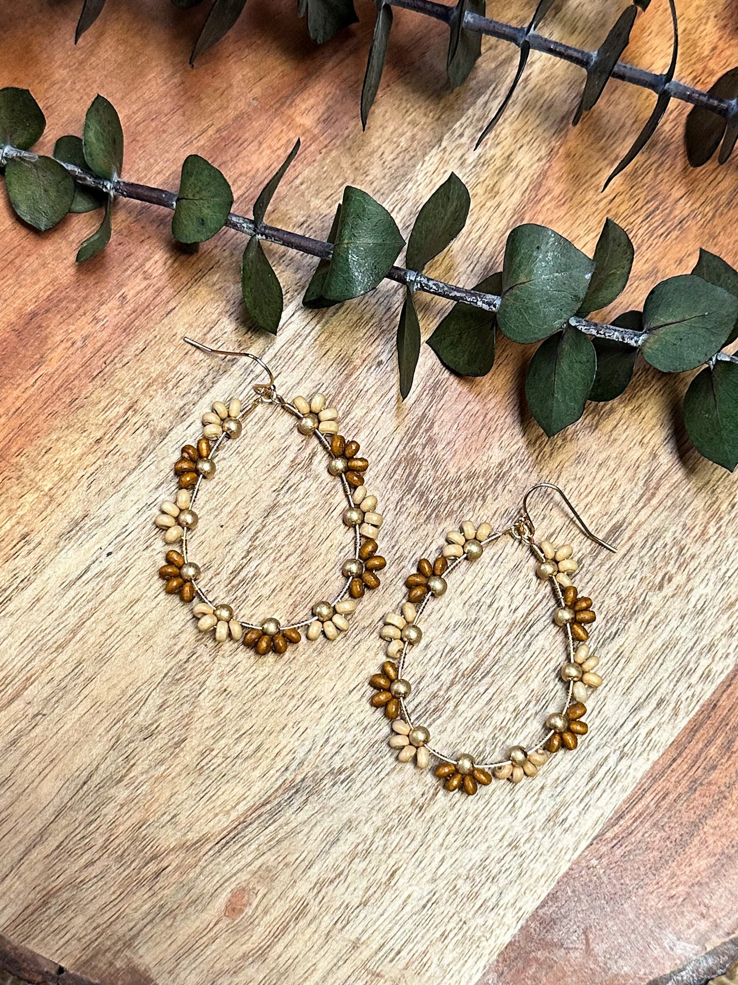 Sweet Daisy Ray Earrings, Tan