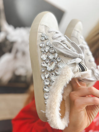 Portia Jeweled Sneaker, Cream