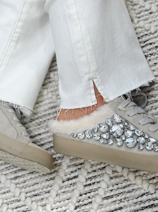Portia Jeweled Sneaker, Cream