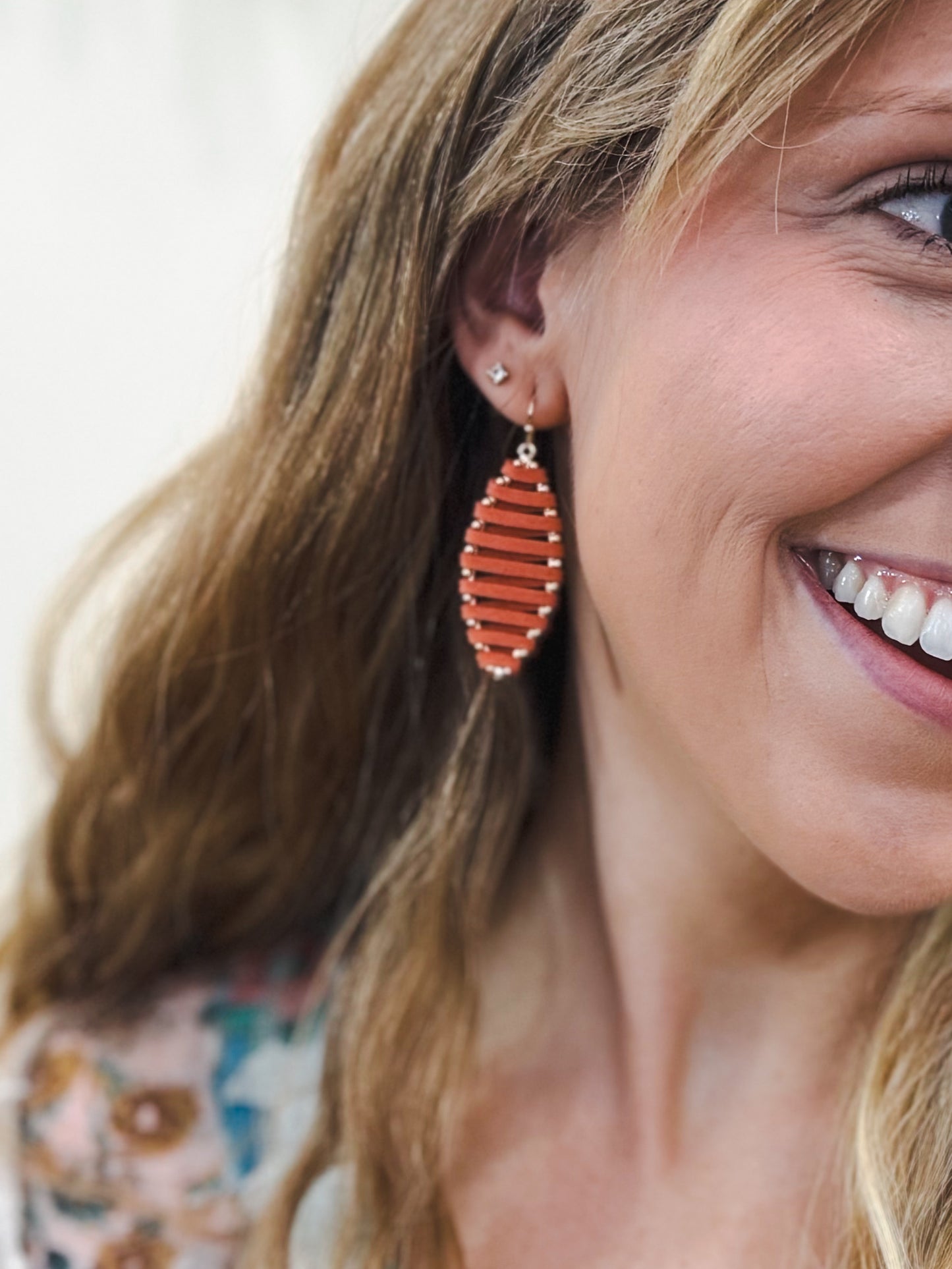 Wrapped Around Leather Earrings, Orange
