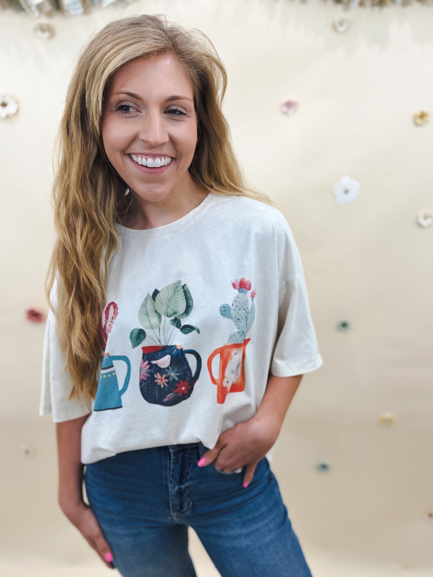 Pot It Oversized Graphic Tee, Cream