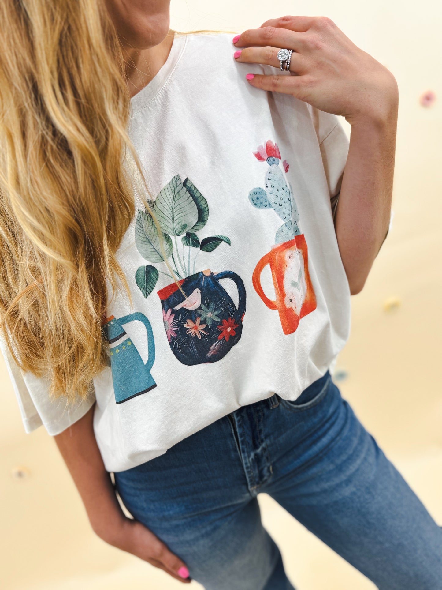 Pot It Oversized Graphic Tee, Cream