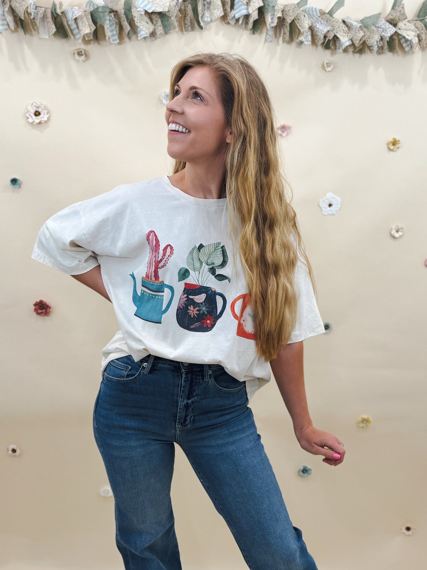 Pot It Oversized Graphic Tee, Cream
