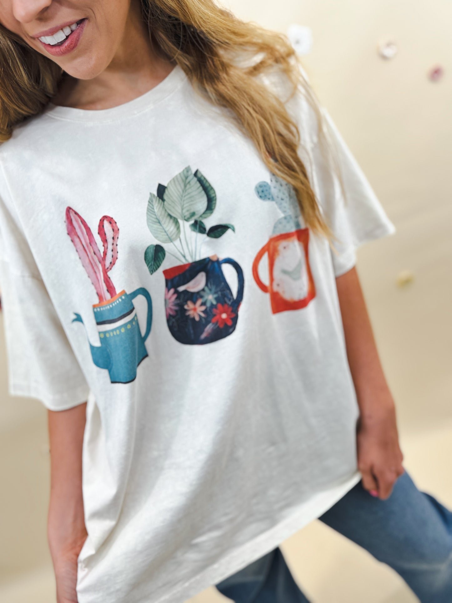 Pot It Oversized Graphic Tee, Cream