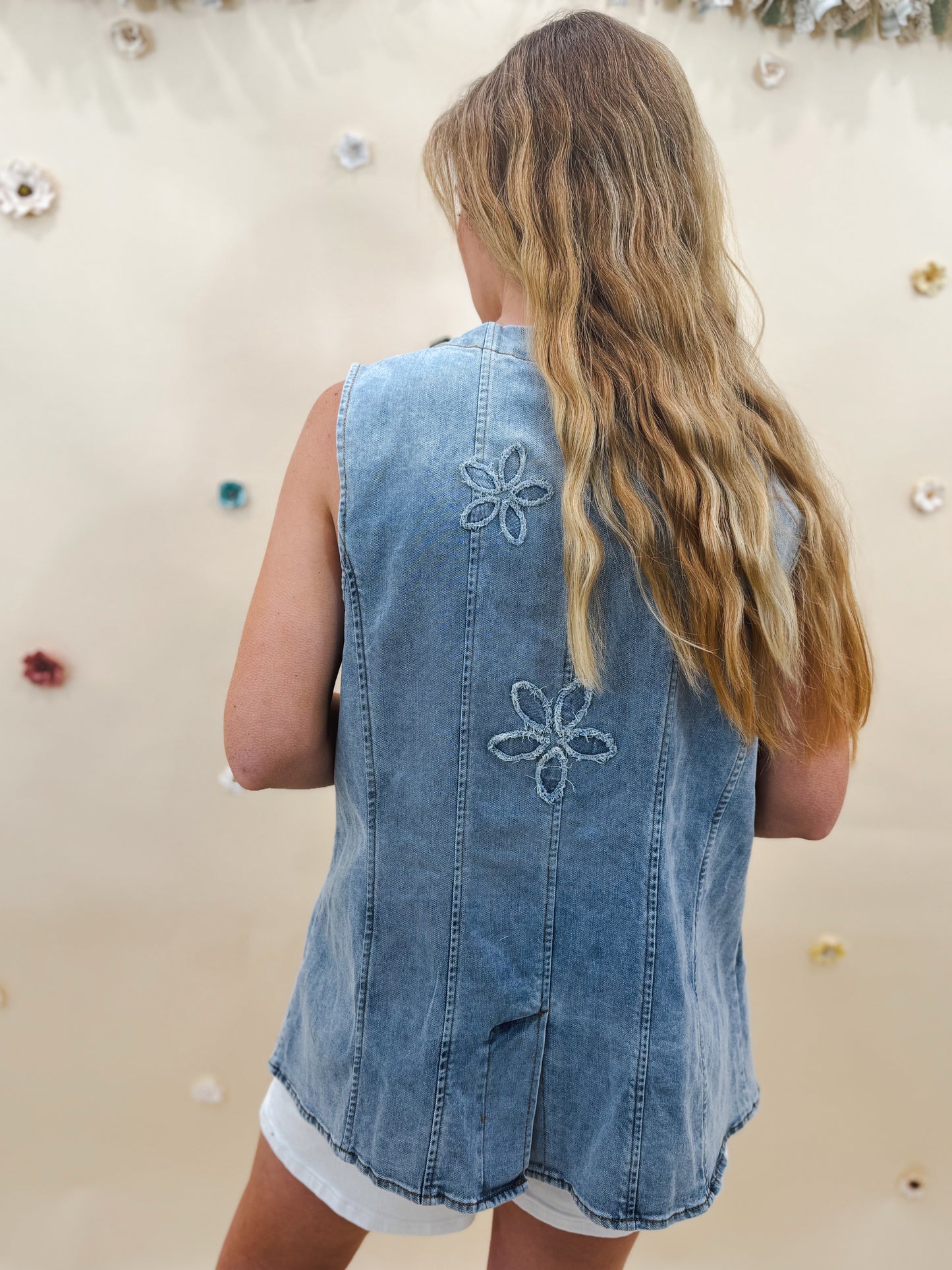 Flower Patch Denim Vest, Light