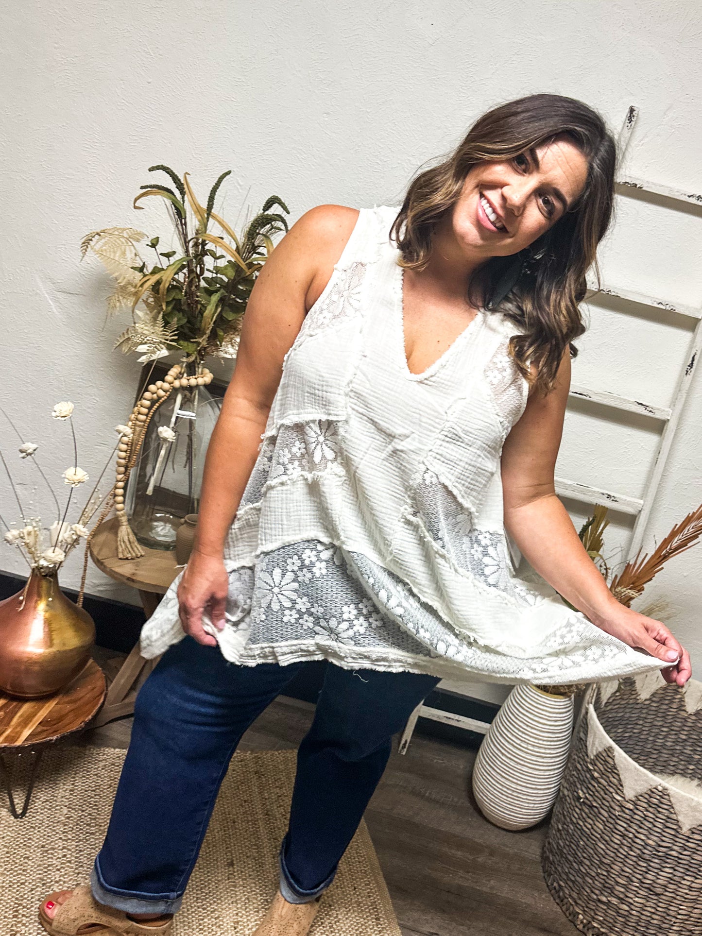 Off the Record Tunic Top, Cream