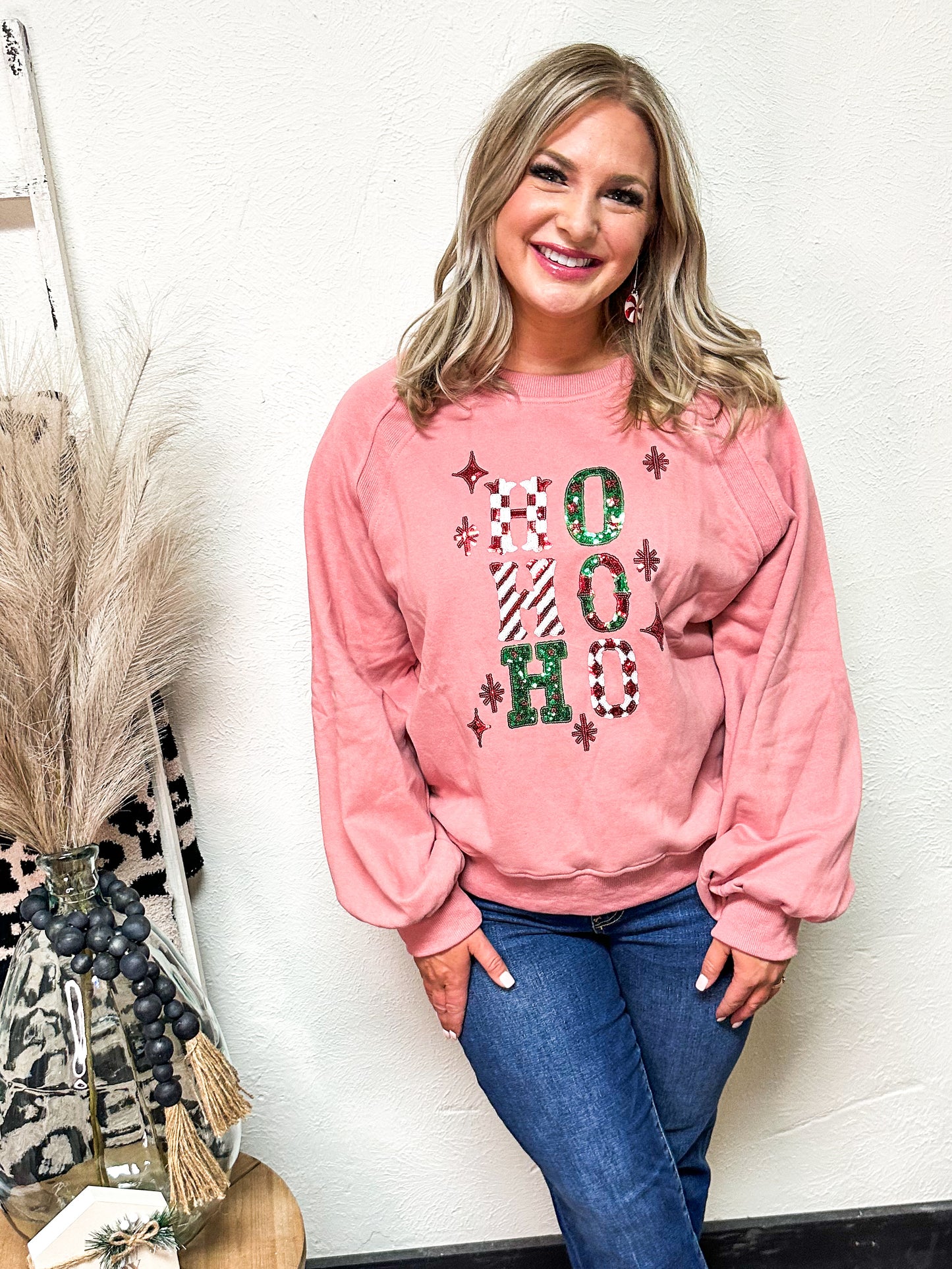 Ho, Ho, Ho Sequin Sweatshirt, Pink