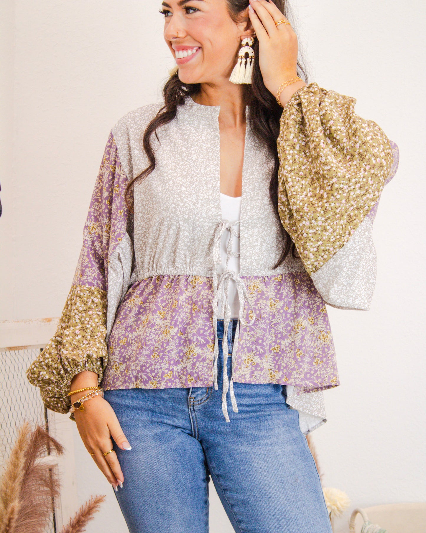 Lavender Fields Tie Front Blouse, Taupe
