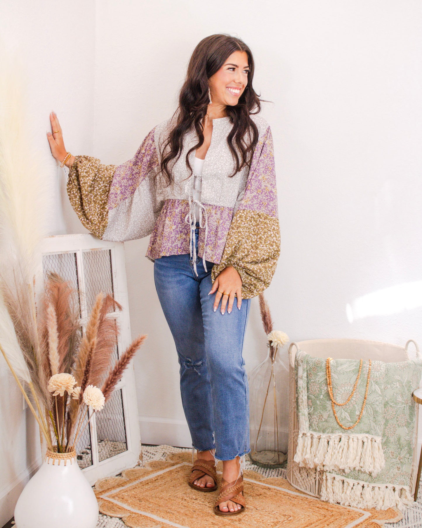 Lavender Fields Tie Front Blouse, Taupe