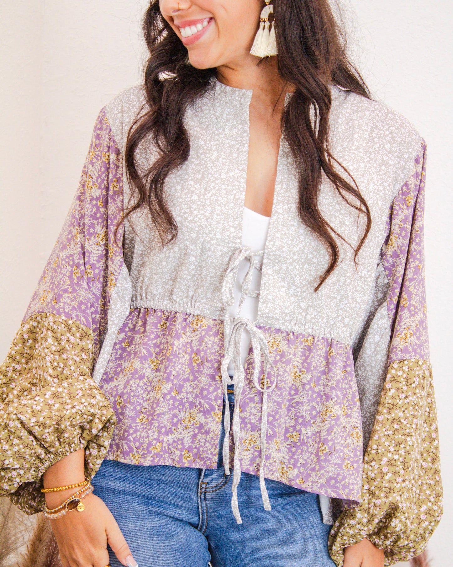 Lavender Fields Tie Front Blouse, Taupe