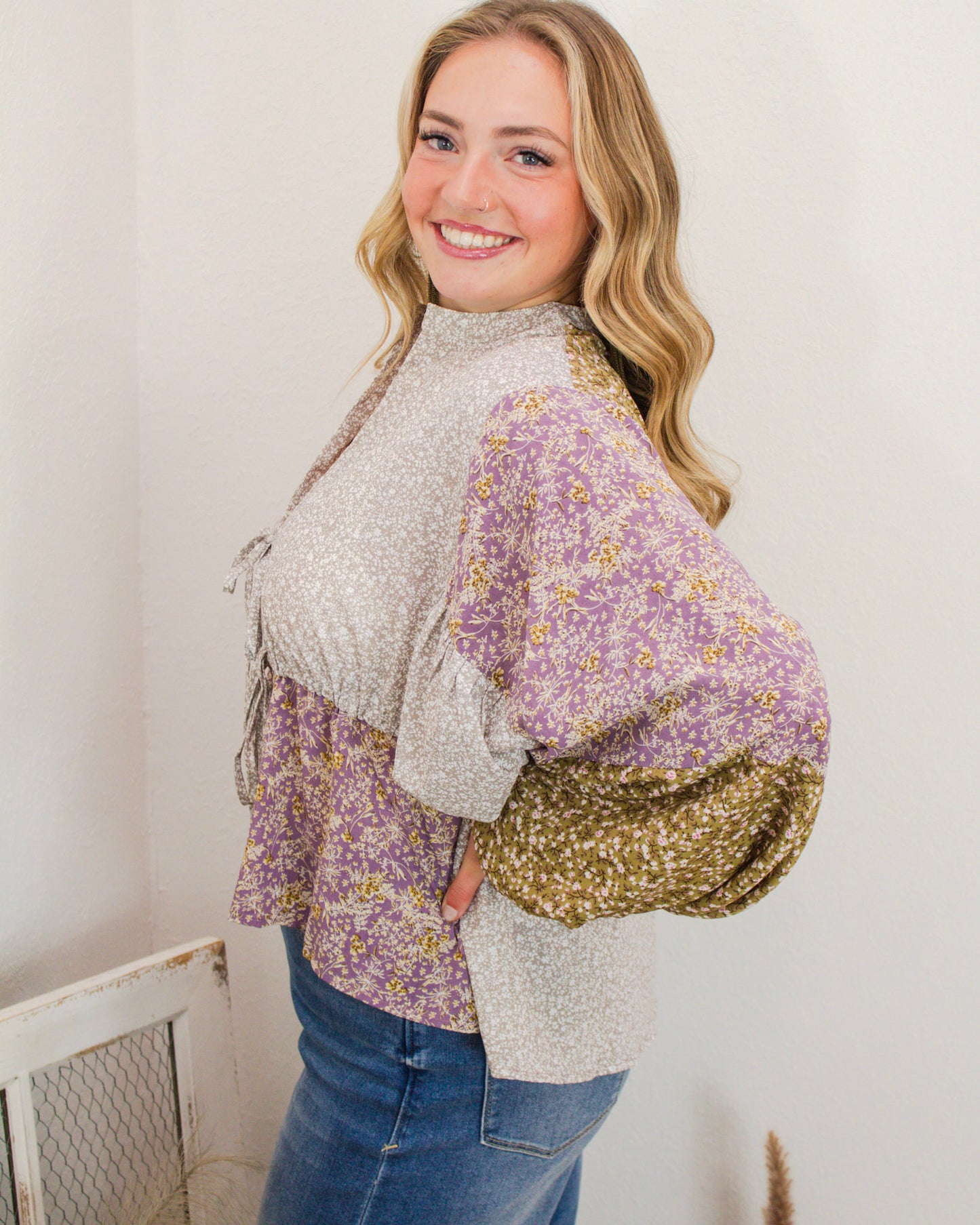 Lavender Fields Tie Front Blouse, Taupe