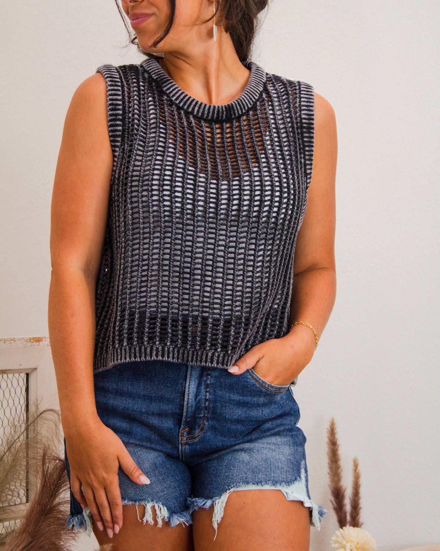 Open Air Knit Vest, Black