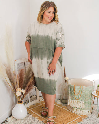 Sage Horizon Tie-Dye Midi Dress, Green