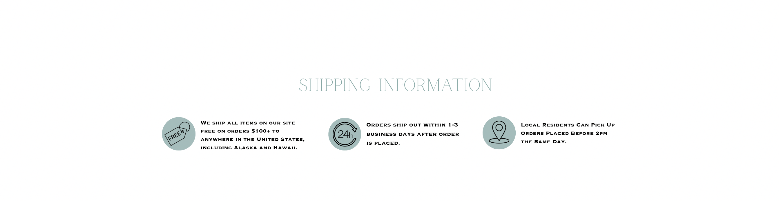Makenzie Layne Boutique shipping information graphicβfree US shipping over $100, 1β3 day processing, and same-day local pickup for orders before 2 PM.