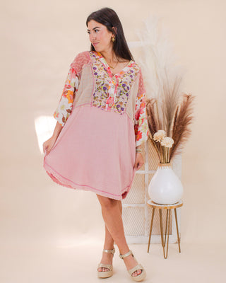 Sunlit Boho Tunic Mini Dress, Coral